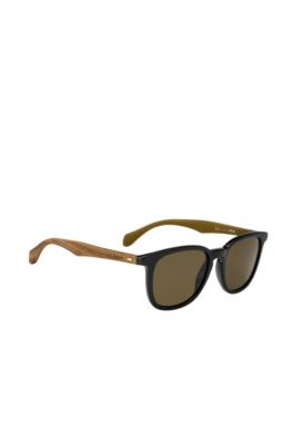 BOSS - Wood Acetate Round Sunglasses 