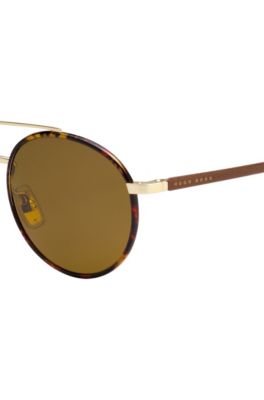 BOSS Brown Lens Round Leather Wrapped Sunglasses BOSS 0886S