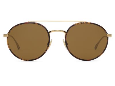 BOSS - Brown Lens Round Leather Wrapped Sunglasses | BOSS 0886S display picture 1