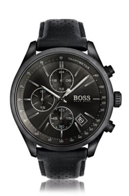 BOSS 1513474 Chronograph Tachymeter Leather Strap Watch