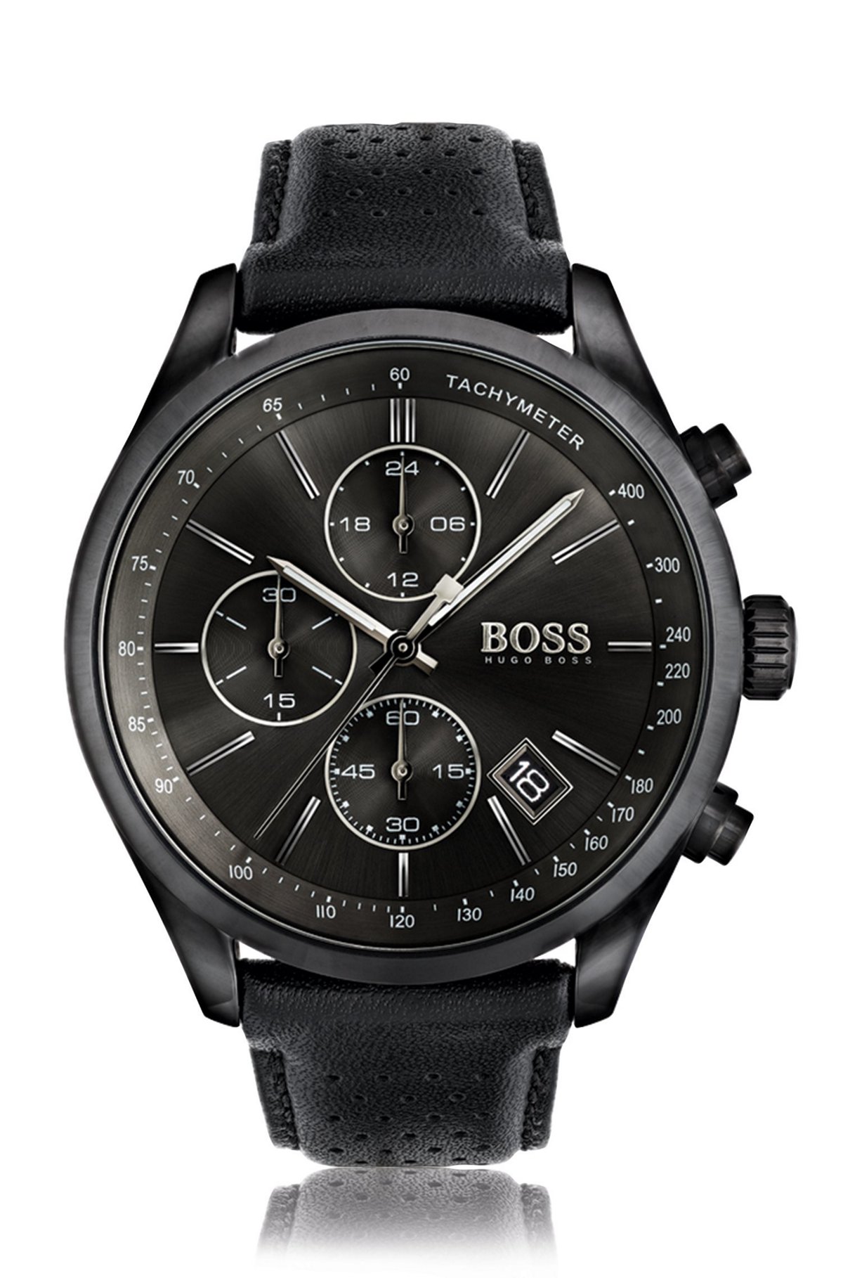 BOSS - \'1513474\' | Chronograph Tachymeter Leather Strap Watch
