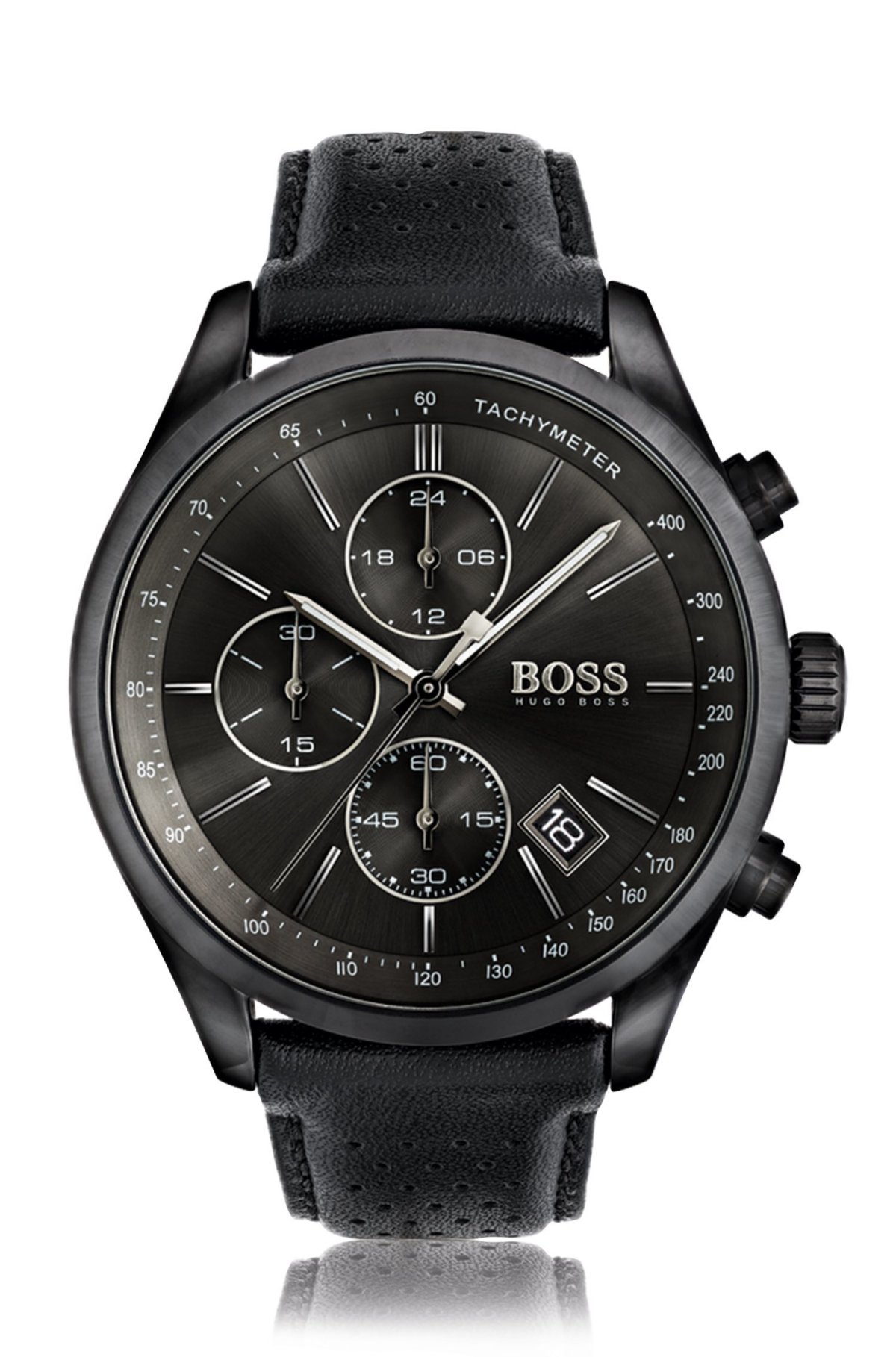 BOSS - \'1513474\' Tachymeter Leather Watch Strap Chronograph 