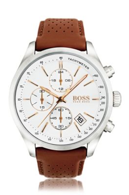 BOSS '1513475' Chronograph Tachymeter Leather Strap Watch