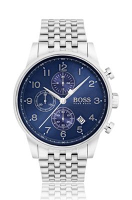 BOSS Polished stainless steel chronograph watch with blue sunray dial