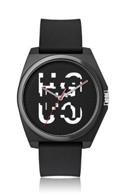 HUGO - Black watch with disrupted logo detail