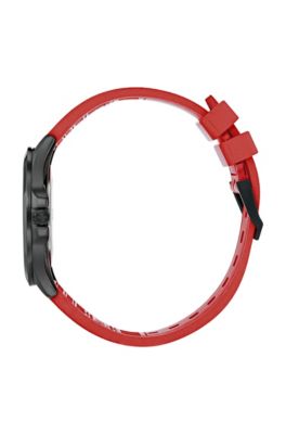 Black-plated wristwatch with red strap, Assorted-Pre-Pack