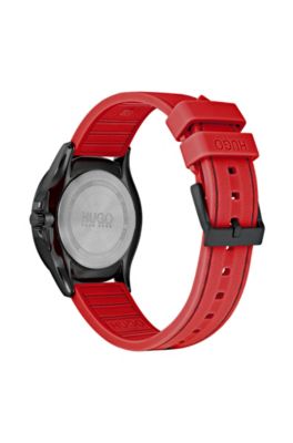 Black-plated wristwatch with red strap, Assorted-Pre-Pack