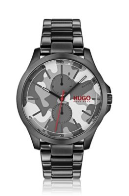 HUGO HUGO BOSS - CAMOUFLAGE DIAL WATCH IN BLACK PLATED STAINLESS STEEL