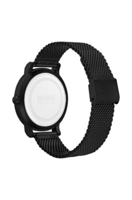 Black-plated stainless-steel watch with slimline bezel, Assorted-Pre-Pack