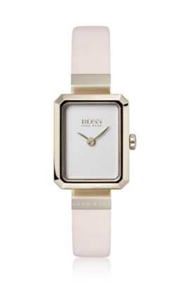 Hugo Boss - Carnation Gold Plated Rectangular Watch With Pink Leather Strap In Assorted-pre-pack