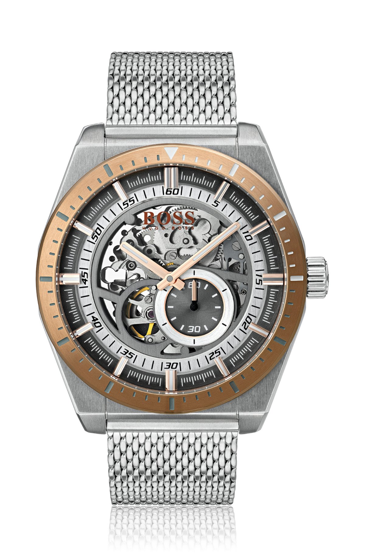 udføre væsentligt Jeg vil have BOSS - Skeleton watch with stainless-steel mesh bracelet