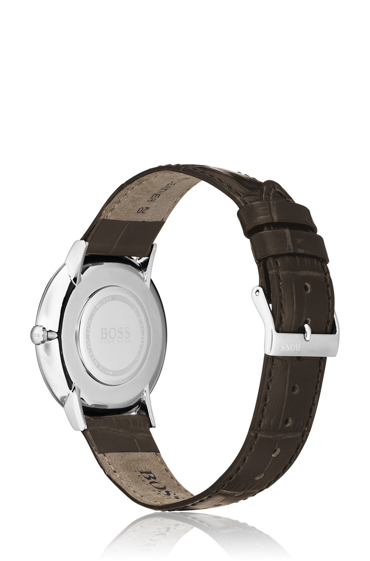 BOSS - Stainless-steel white-dial watch with embossed BOSS - Stainless-steel white-dial watch with embossed