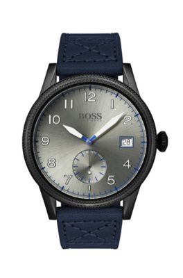 Shop Hugo Boss Textured-bezel Watch With Italian-leather Strap Men's Watches In Assorted-pre-pack