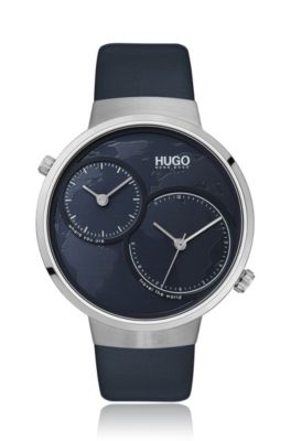 Dual-movement watch with blue map dial
