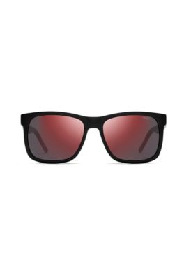 Black sunglasses with mirrored red lenses and cropped logo, Assorted-Pre-Pack
