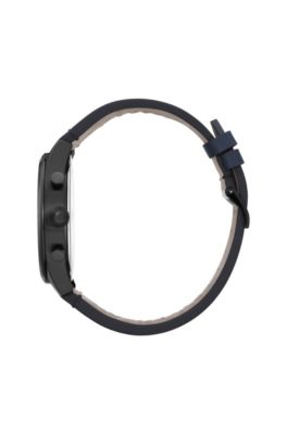 Leather-strap chronograph watch with navy dial, Assorted-Pre-Pack