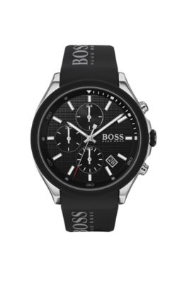 BOSS Chronograph watch with textured dial and branded silicone strap