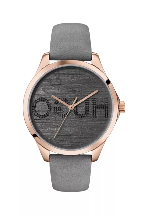 Carnation-gold-effect watch with reverse-logo dial