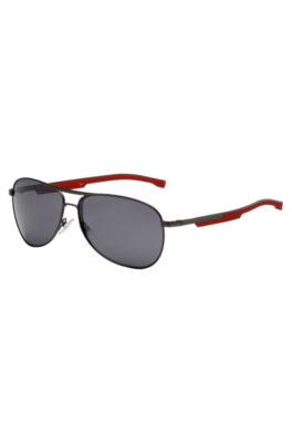 Hugo Boss Sporty Metal Sunglasses With Mixed-material Temples Men's Eyewear In Black