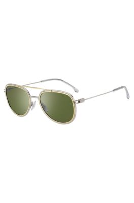 Hugo Boss Double-rim Sunglasses In Gold And Silver Effects Men's Eyewear In Green