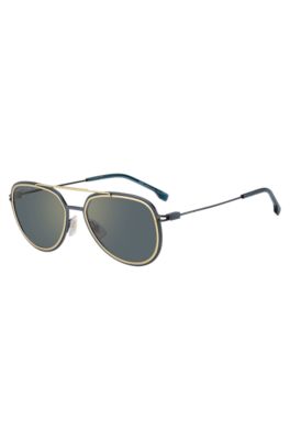 Hugo Boss Two-tone Sunglasses With Double Rims Men's Eyewear In Gray