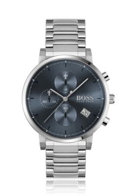 BOSS - Stainless-steel chronograph watch with blue dial and link bracelet