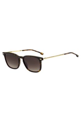 Hugo Boss Havana Sunglasses With Gold-tone Temples Men's Eyewear In Brown
