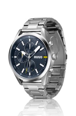 Link-bracelet watch with knurling-textured dial, Assorted-Pre-Pack