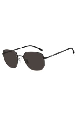 BOSS - Half-rim sunglasses in black titanium and metal