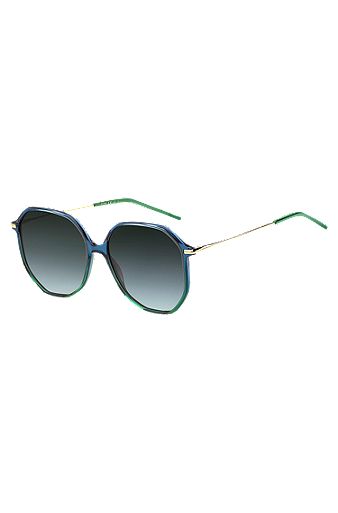 Tubular-temple sunglasses with blue-green frames, Assorted-Pre-Pack