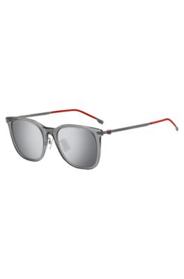 BOSS - Gray-acetate sunglasses with red accents