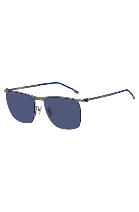 Steel sunglasses with blue lenses and sleeves, Assorted-Pre-Pack