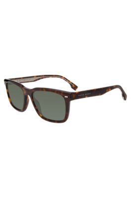 Hugo Boss Havana-acetate Sunglasses With Engraved Rivets Men's Eyewear In Brown