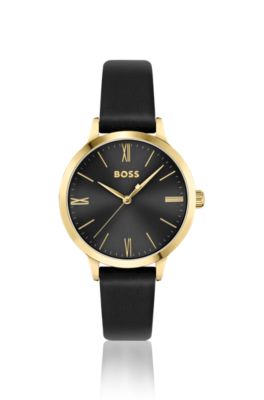 Hugo Boss Leather-strap Watch With Brushed Black Dial Women's Watches