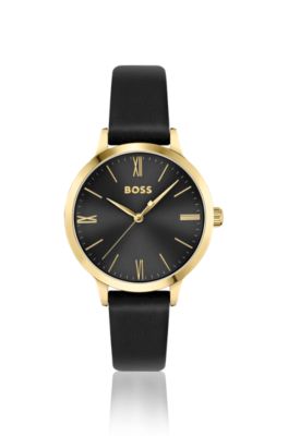 Hugo Boss Leather-strap Watch With Brushed Black Dial Women's Watches In Assorted-pre-pack