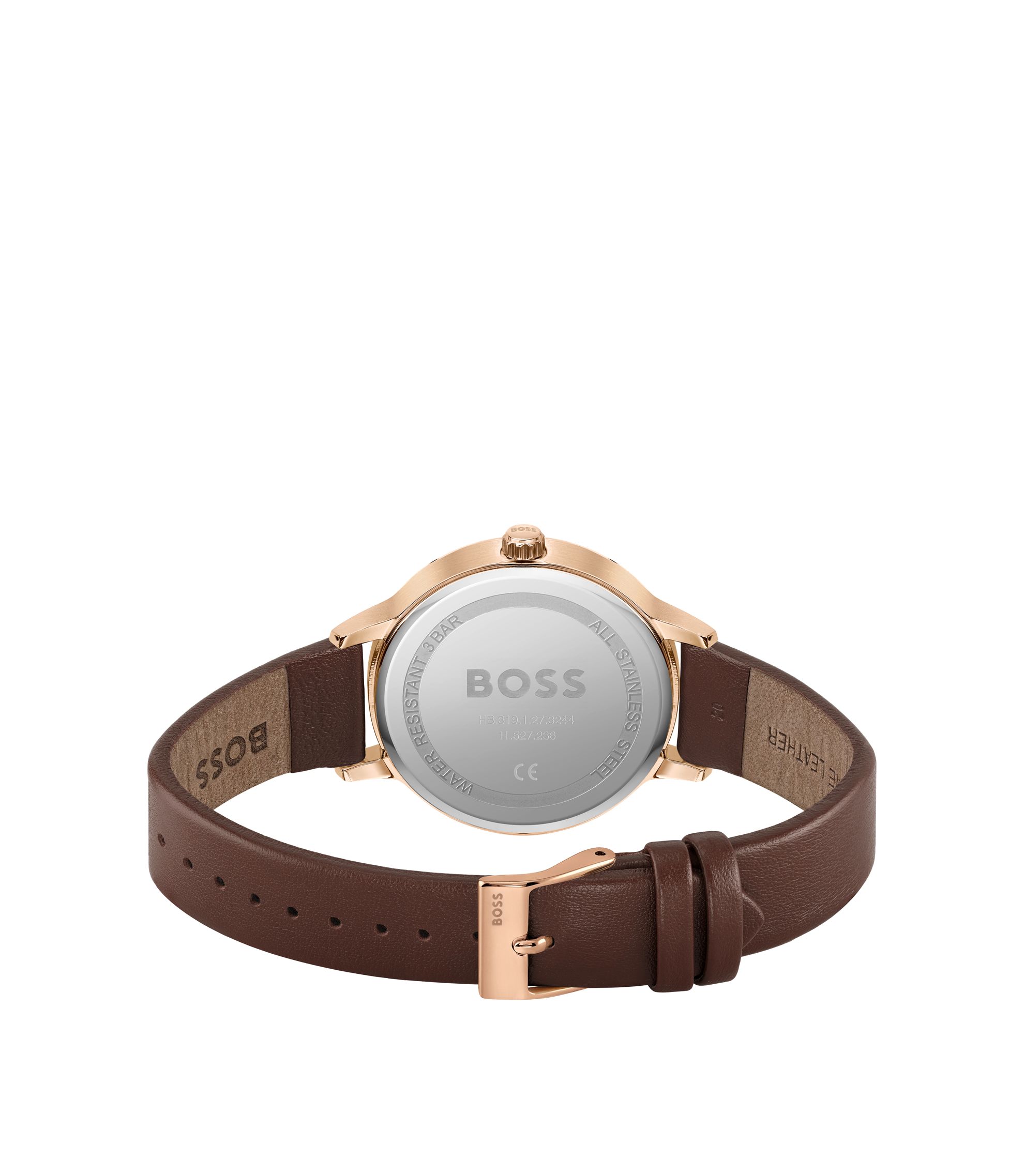 BOSS - Leather-strap watch with silver-white dial