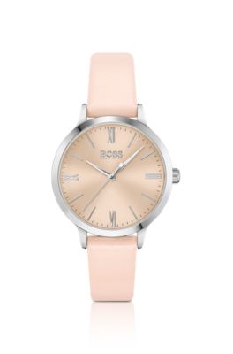 Hugo Boss Leather-strap Watch With Gold-tone Brushed Dial Women's Watches In Pink