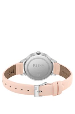 Leather-strap watch with gold-tone brushed dial, Assorted-Pre-Pack