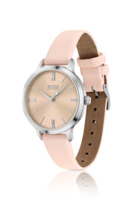 Leather-strap watch with gold-tone brushed dial, Assorted-Pre-Pack