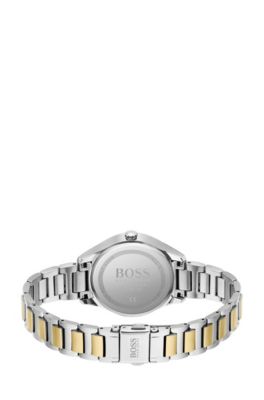 Two-tone watch with crystals and link bracelet, Assorted-Pre-Pack