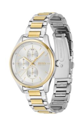 Two-tone watch with crystals and link bracelet, Assorted-Pre-Pack