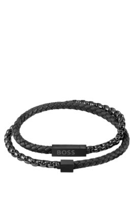 Logo-trim cuff in leather and steel, Assorted-Pre-Pack