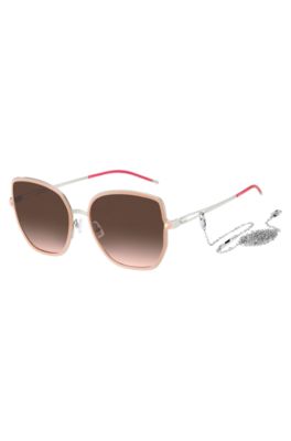 Hugo Boss Nude-frame Sunglasses With Forked Temples And Branded Chain Women's Eyewear In Brown