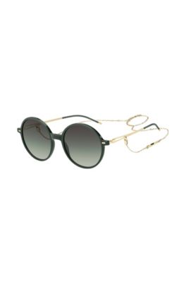 Hugo Boss Round-frame Sunglasses In Green Acetate With Branded Chain Women's Eyewear