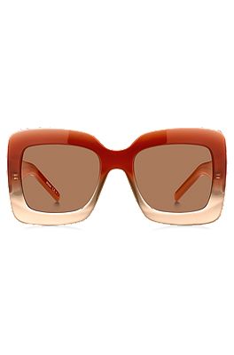 BOSS - Red-acetate round sunglasses with silver-tone chain