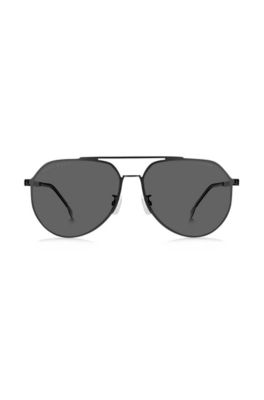 Double-bridge sunglasses in stainless steel with lasered branding, Assorted-Pre-Pack