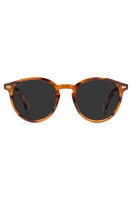 Hugo Boss Patterned-acetate Sunglasses With Temple Logo Men's Eyewear In Brown
