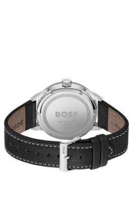 Leather-strap watch with black dial, Assorted-Pre-Pack