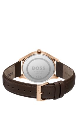 Leather-strap watch with black dial, Assorted-Pre-Pack