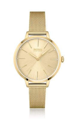 Hugo Boss Gold-toned Mesh Bracelet Watch With Crystal Accents Women's Watches In Assorted-pre-pack